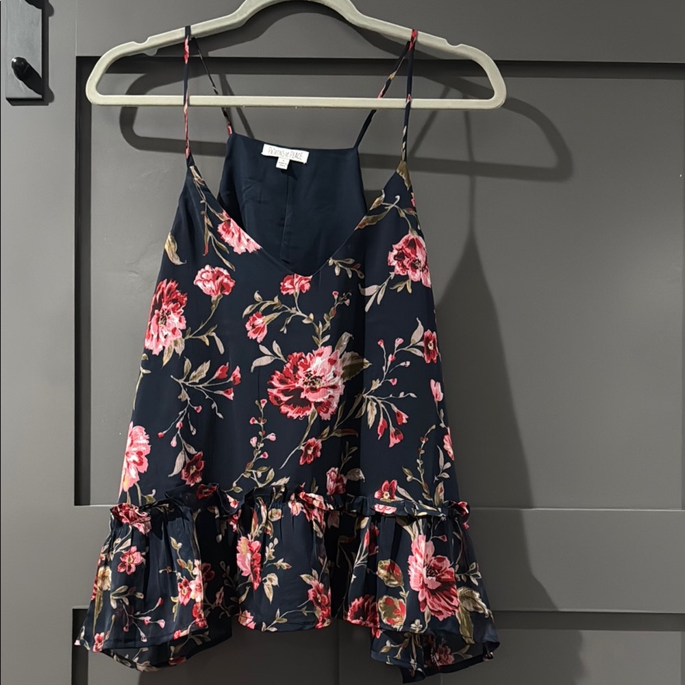 Patrons of Peace Floral Ruffle Blouse - Navy and Pink